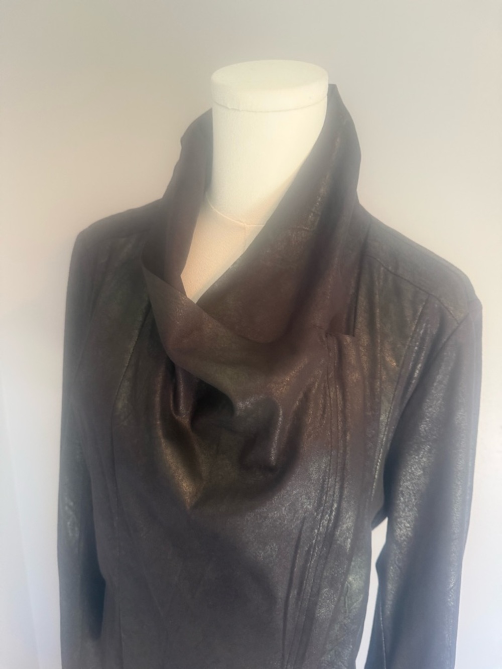 Calvin Klein Black Draped Faux Leather Zip Jacket - Picture 10 of 16